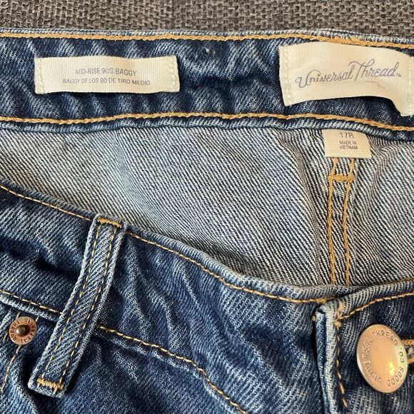 NEW Universal Thread Mid‎ Rise 90's Baggy Cuffed Jeans Dark Wash Women's Size 17 - Picture 9 of 9